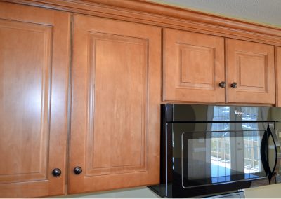 Wooden cabinets and microwave
